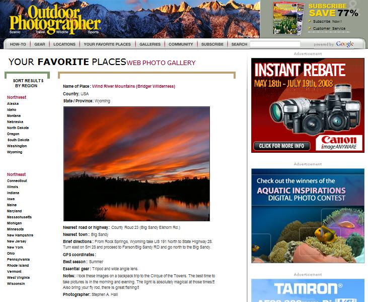 Web Published Outdoor Photography My Favorite Places May, 2008