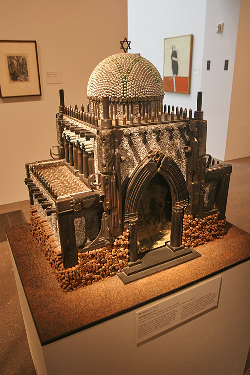Al Farrow--this is a Synagogue  made out of bullets & guns.  One of his Reliquaries.  There was also a cathedral & a mosque.