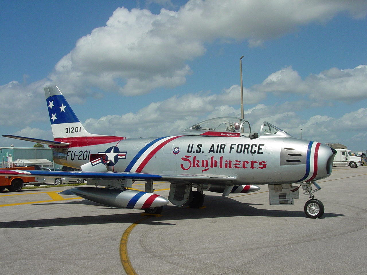  F-86 -with Skybalzers Paint Job. Pilot ,Dale  Snort  Snodrgass-Photo taken at Florida International AirShow 2004