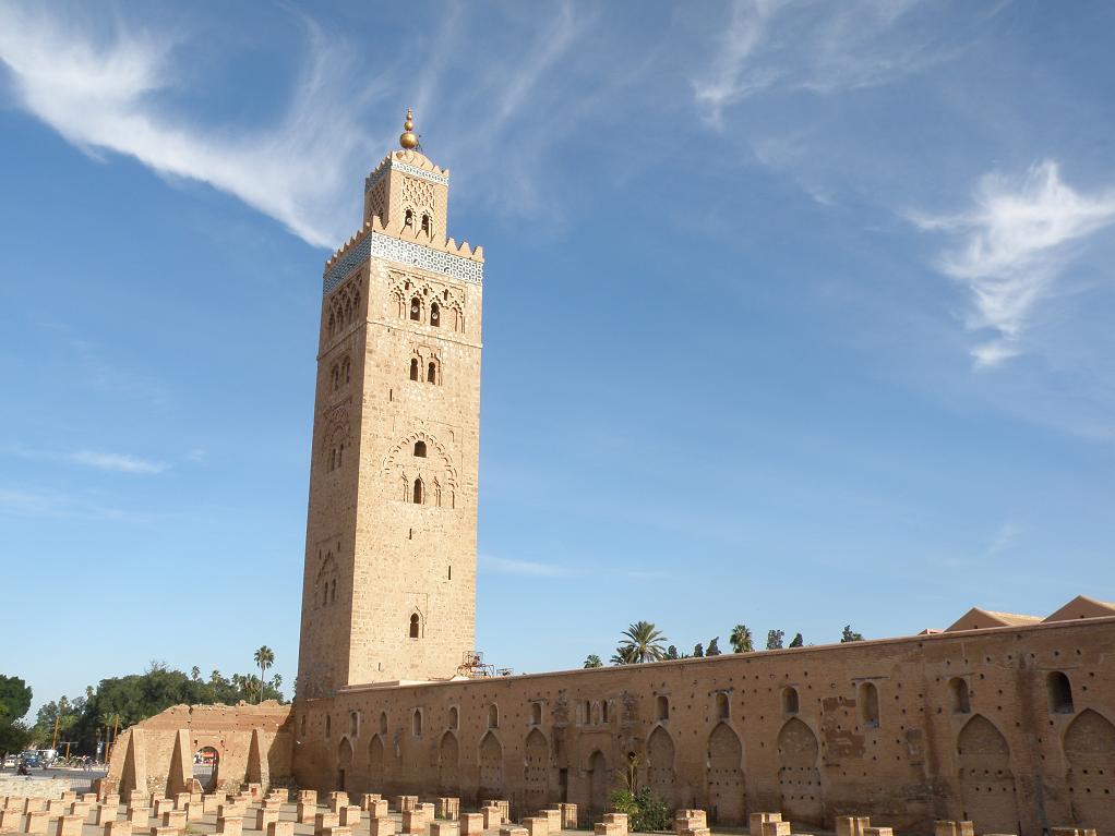 the Koutoubia, the minaret to a 12th-c. mosque in Marrakech