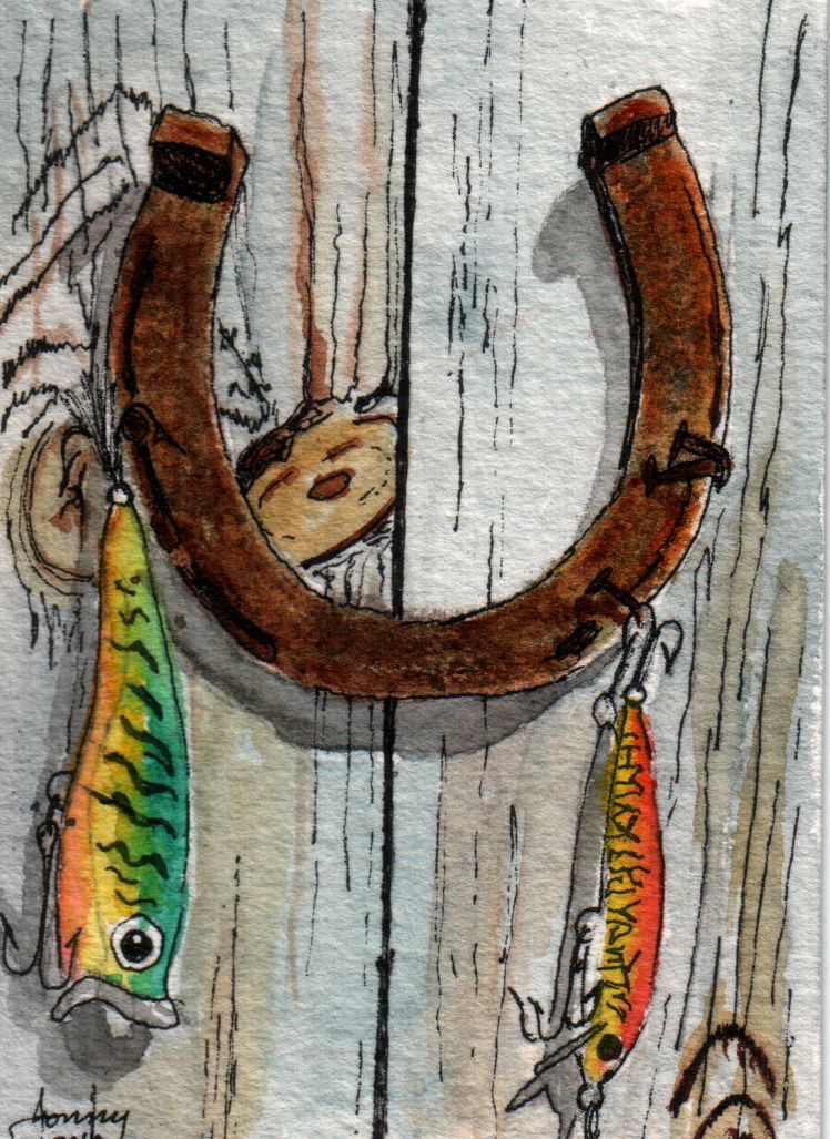 Rusty Horseshoe with Fishing Lures   5-10