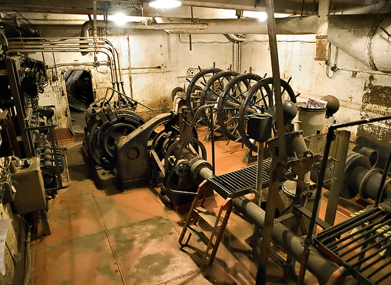 Rudder control room: First  is hydraulic, then electric, and manual as last resort.