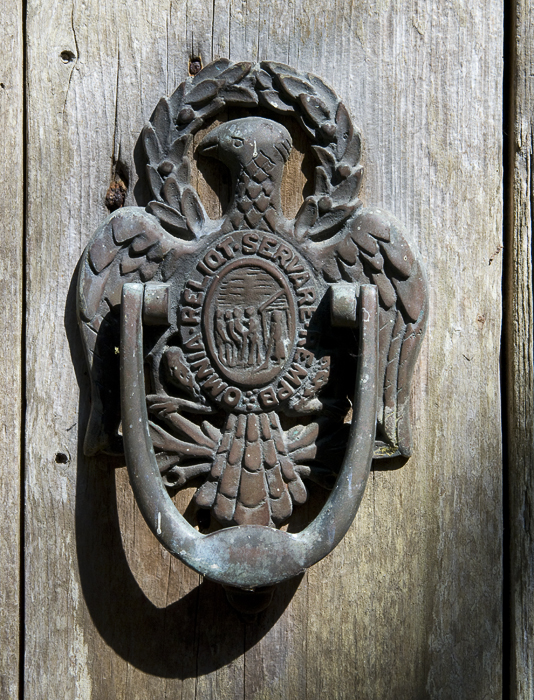 Door knocker on corn crib door