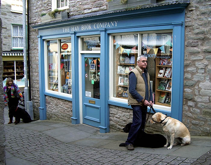 Bookshop and dogs, Hay-on-Wye, Herefordshire