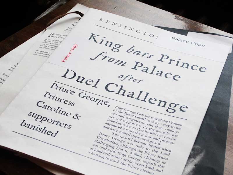 Newspaper display, part of The King's State Apartments, Kensington Palace