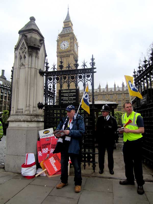 Demonstrators outside Westminster - democracy at its best