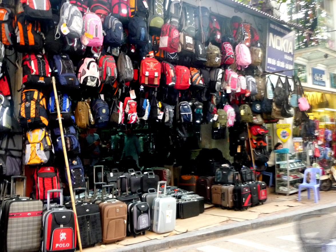 A backpack and luggage store in Hanois Old Quarter.