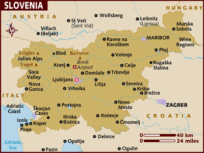 Map of Slovenia with the star indicating Ljubljana.