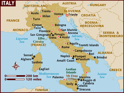 Map of Italy with the star indicating Trieste.