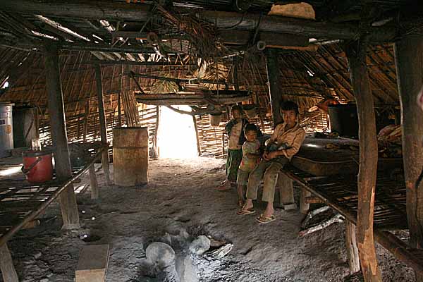 Inside a traditional Phnong house. Pu Lang Village I, Mondulkiri, Cambodia