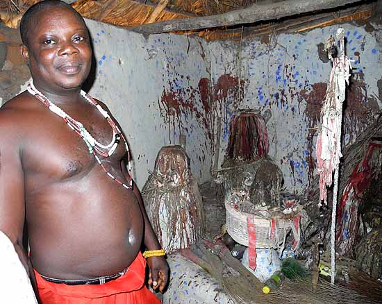 Fetish priest Mensah Gakli and his fetishes.