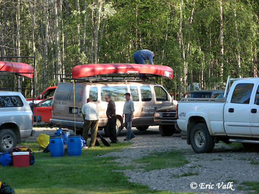 Unloading the Van & canoes