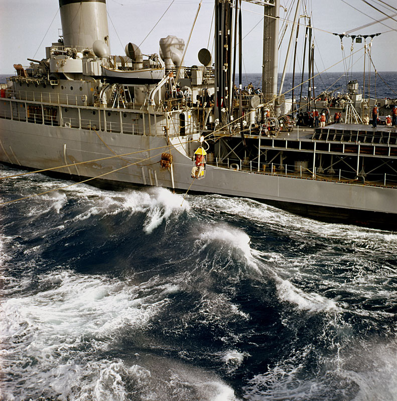 Commodore Donald G.Dockum goes over for a visit during refueling