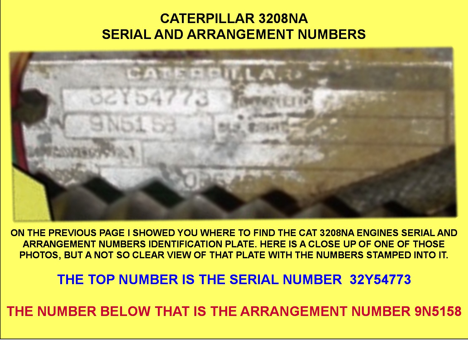 CAT SERIAL AND ARRANGEMENT NUMBERS CLOSEUP