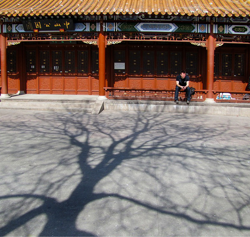 Une place chinoise et l'ombre de l'arbre