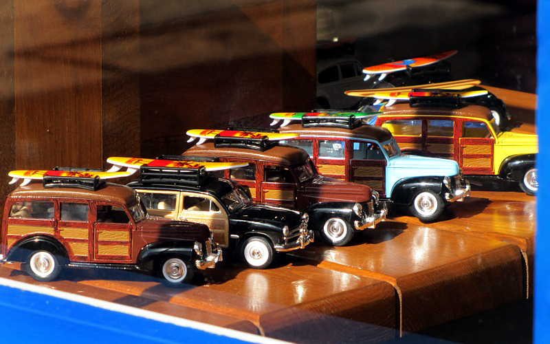 vintage cars and surfboards