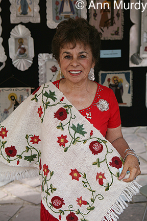 Julia Gomez with her colcha work