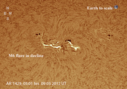 20120309 05:01 hrs UT Ha PST 1000mm, M6 flare in decline