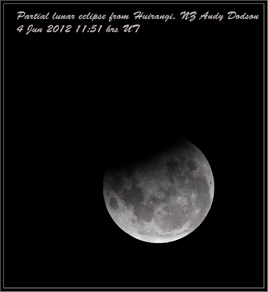 20120604 11:51 hrs UT, Partial lunar eclipse from Huirangi