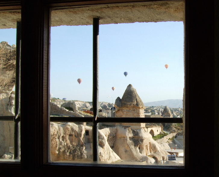 Goreme: Balloons as seen from our window in the morning.