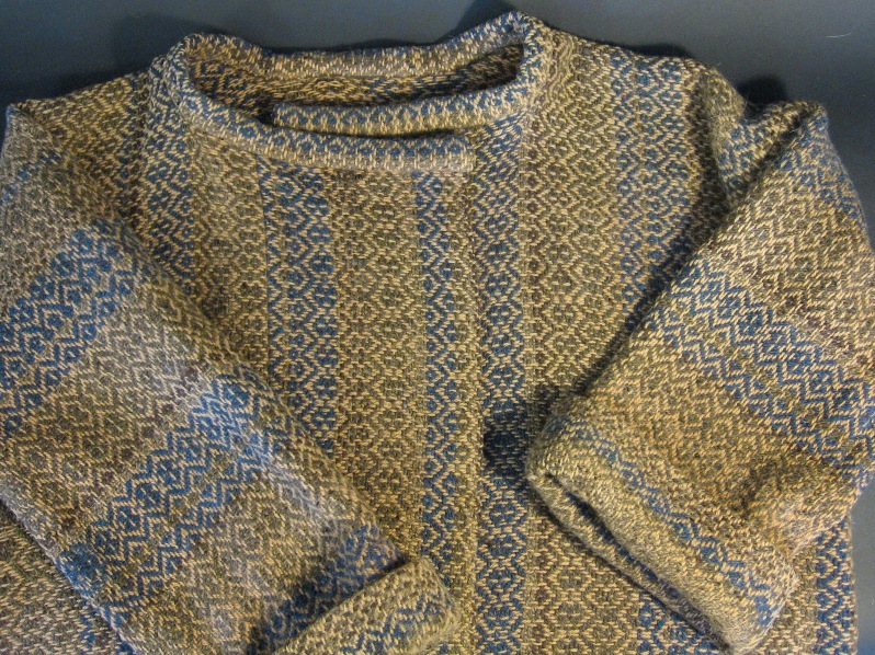 Coat woven to use up left over wool from other projects