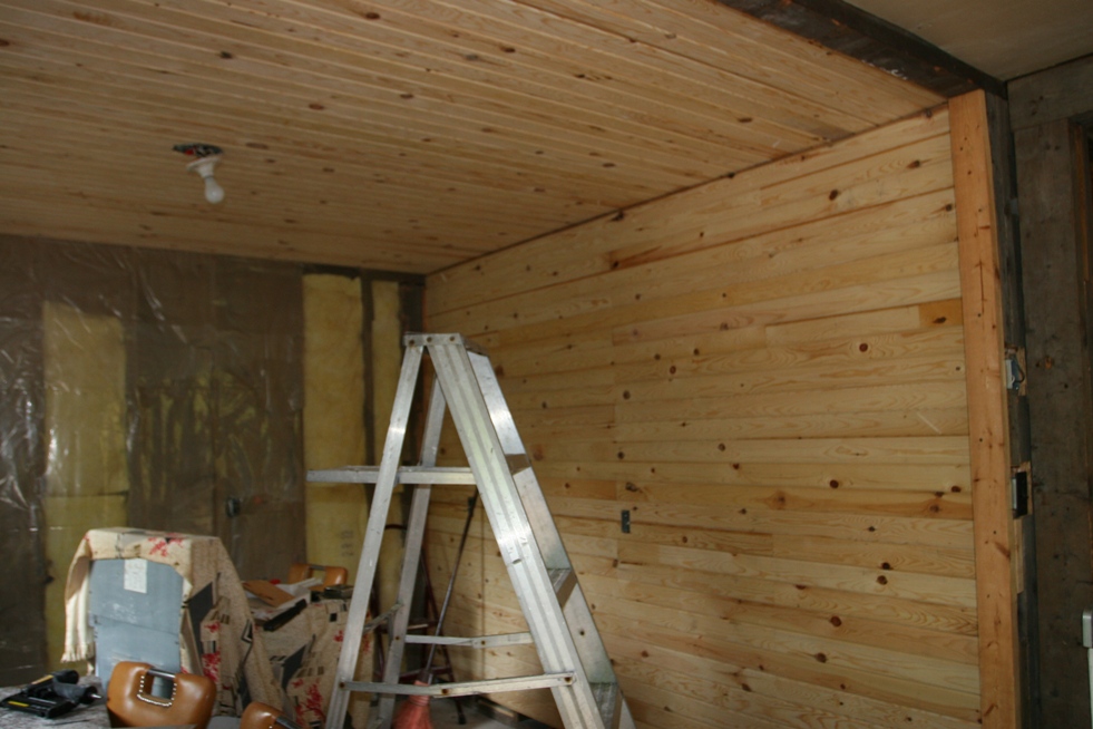 Knotty Pine Going Up in the Kitchen