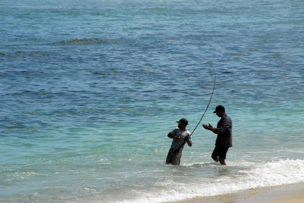 Fishing from the beach, La Cambuse, Mauritius