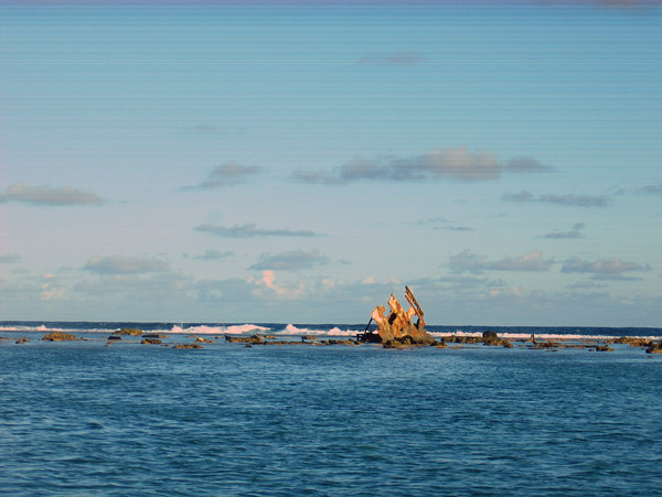 Shipwreck on the reef along the east coast of Mauritius