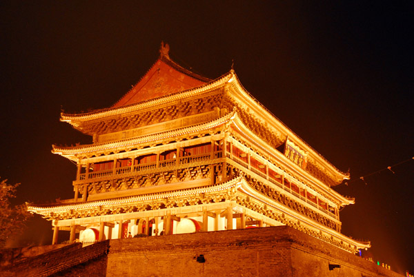 The Drum Tower of Xi'an illuminated at night