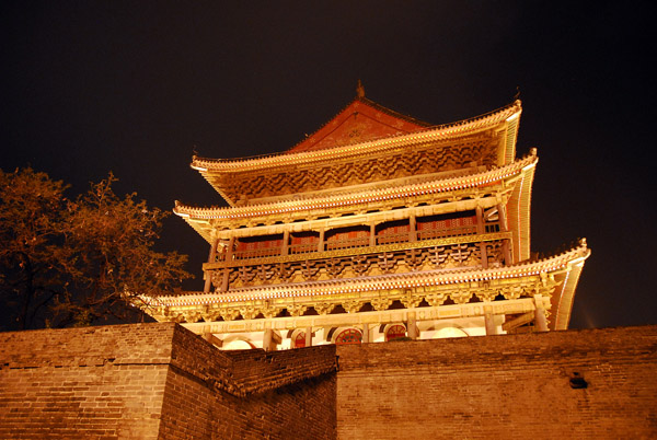 The Drum Tower of Xi'an illuminated at night