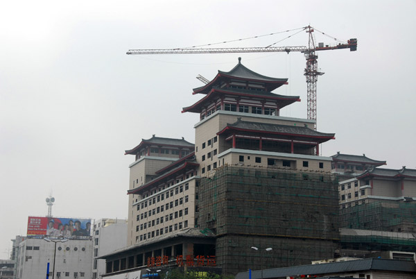 Many new buildings in China have traditional-style roofs like this one on Jiefang Lu in Xi'an