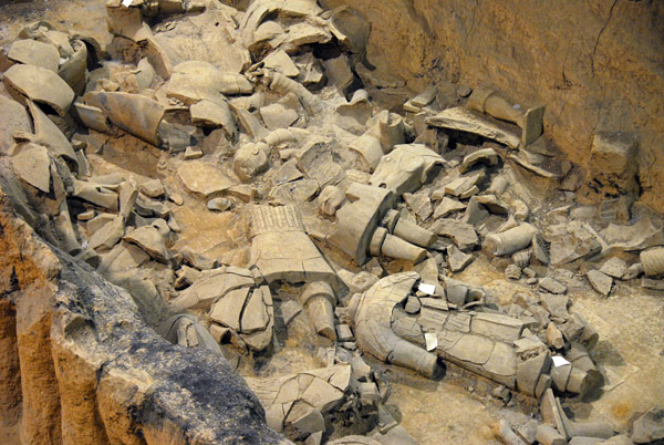 Shattered remains of Terracotta Warriors in Pit 2