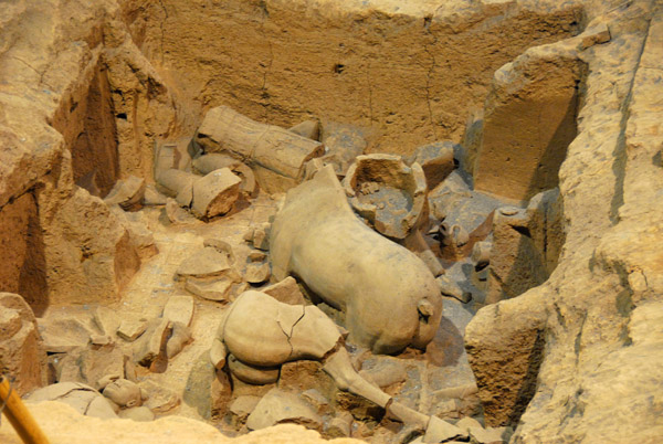 Damaged terracotta warriors and horse in Pit 2