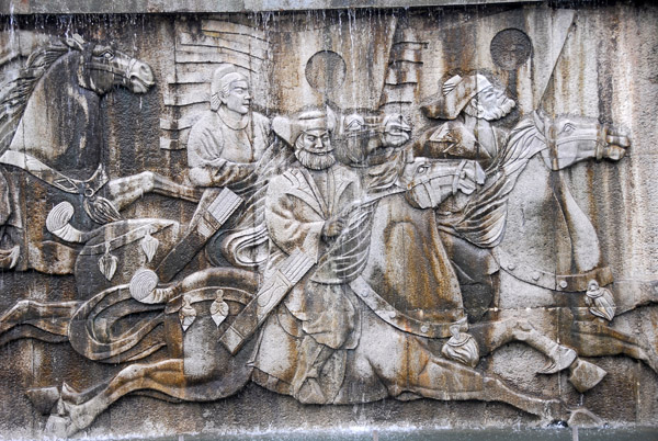 Equestrian relief along the north wall of Da Ci'en Temple, Big Wild Goose Pagoda square, Xi'an