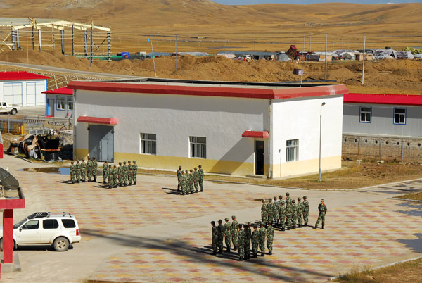 Chinese soldiers in formation, Nagchu, Tibet
