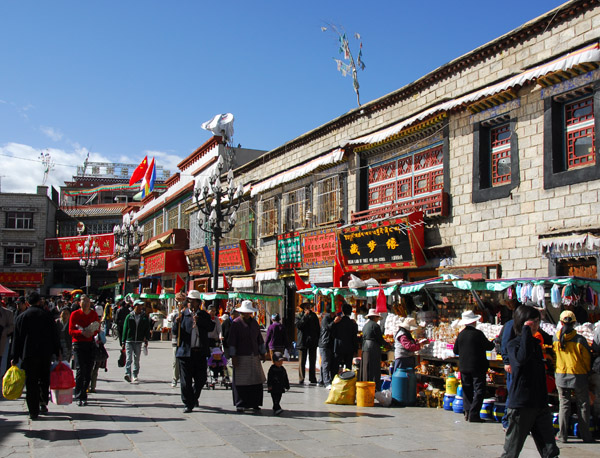 Barkhor Circuit around the Jokhang Temple is lined with tourist shops