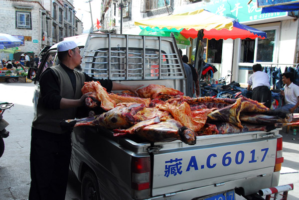 Many of the Muslims in Lhasa work as butchers, a profession see perhaps as incompatible with Tibetan Buddhism