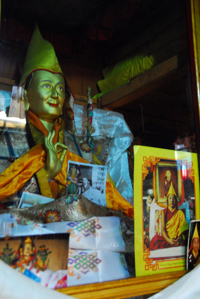 The Great Fifth Dalai Lama with a photo of the new 11th Panchen Lama