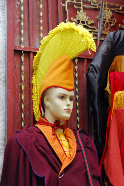 Shop with monks robes of the Gelug (yellow hat) sect