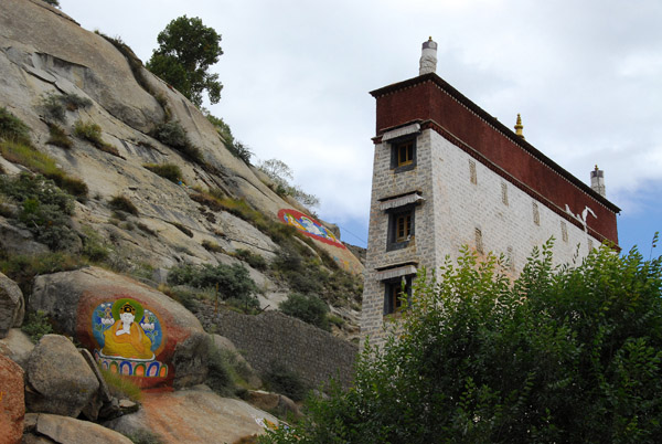 Wall used to hang giant Thangka paintings during festivals