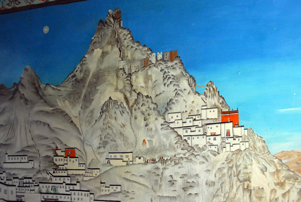 Mural of Shegar Dzong at the Rongphu Government Hotel