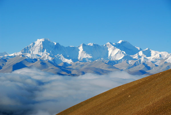 On the right, Cho Oyu 8201m and left, Gyachung Kang 7952m