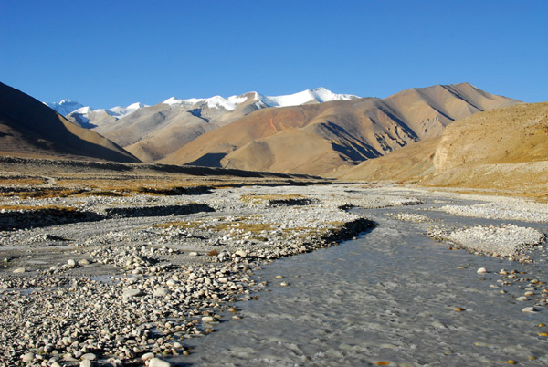 Stream with the very tip of Cho Oyu in the distance