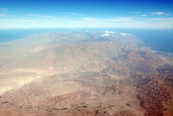 Looking north to Musandam Peninsula, the Gulf to the left, Indian Ocean right