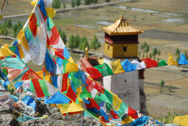 Tower of Yumbulagang with prayer flags