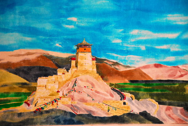 Mural of Yambulung Palace in the lobby of the Tse Dang Hotel