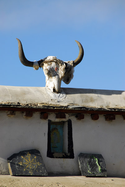 Yak skull on a house in old town