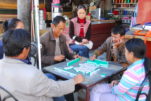 Mahjong game in Tsetang ... I'm guessing they're Chinese?