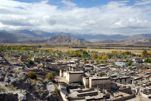 View over old town Gyantse from the ridge at the southeast corner of Pelkor Chde Monastery