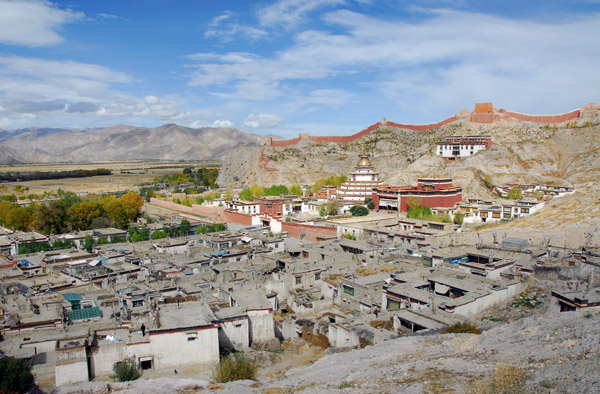 Pelkor Chde Monastery and the roofs of old town from the ridge to the south
